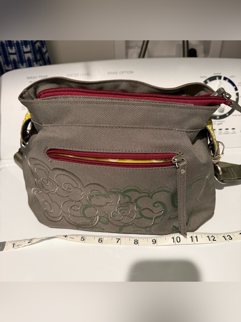 Like New haiku crossbody or handbag in Greenish gray lime & magenta XL strap!